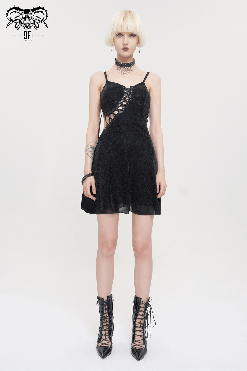 Gothic Sexy Hollow Out Lace-up Dress / Female Adjustable Shoulder Straps Short Dresses - image 7
