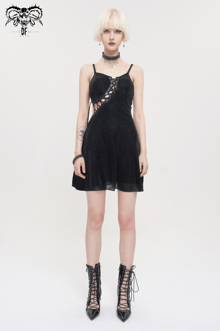 Gothic Sexy Hollow Out Lace-up Dress / Female Adjustable Shoulder Straps Short Dresses - image 7
