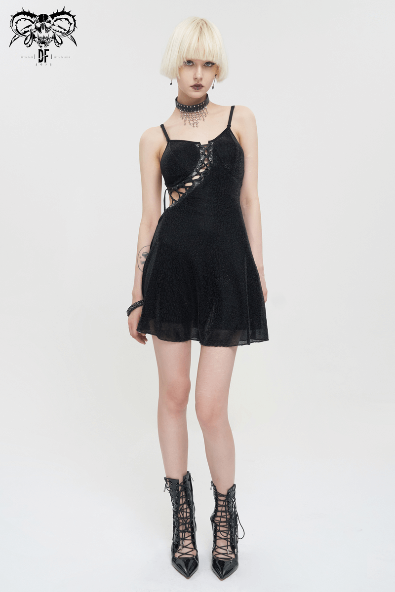 Gothic Sexy Hollow Out Lace-up Dress / Female Adjustable Shoulder Straps Short Dresses - image 10