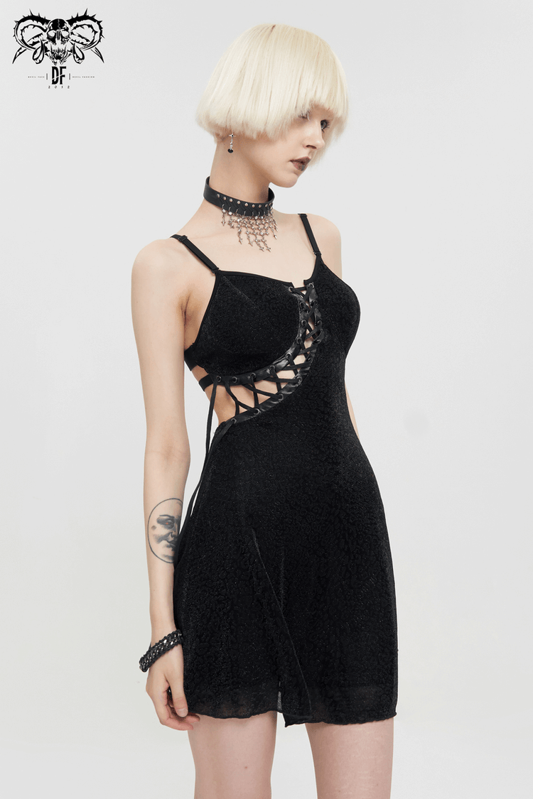 Gothic Sexy Hollow Out Lace-up Dress / Female Adjustable Shoulder Straps Short Dresses - image 13