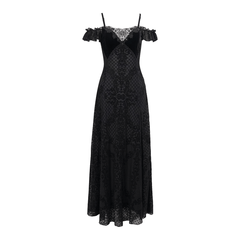 Gothic Sexy Off-The-Shoulder Long Dress / Elegant Lace Slit Dress for Women - image 3