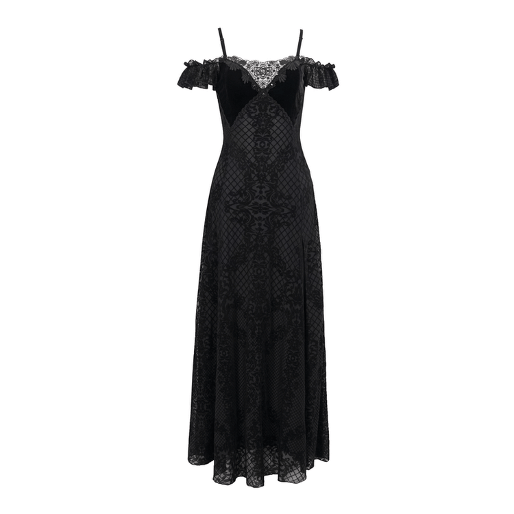 Gothic Sexy Off-The-Shoulder Long Dress / Elegant Lace Slit Dress for Women - image 3