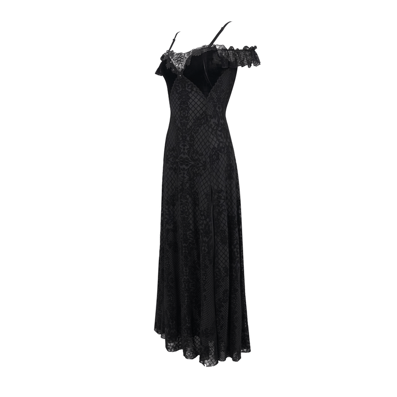 Gothic Sexy Off-The-Shoulder Long Dress / Elegant Lace Slit Dress for Women - image 4