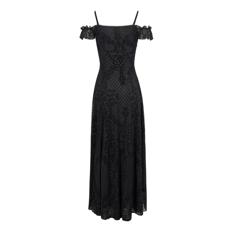 Gothic Sexy Off-The-Shoulder Long Dress / Elegant Lace Slit Dress for Women - image 5