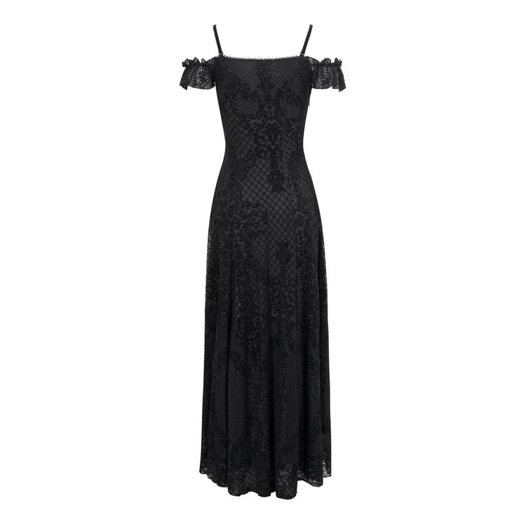 Gothic Sexy Off-The-Shoulder Long Dress / Elegant Lace Slit Dress for Women - image 5