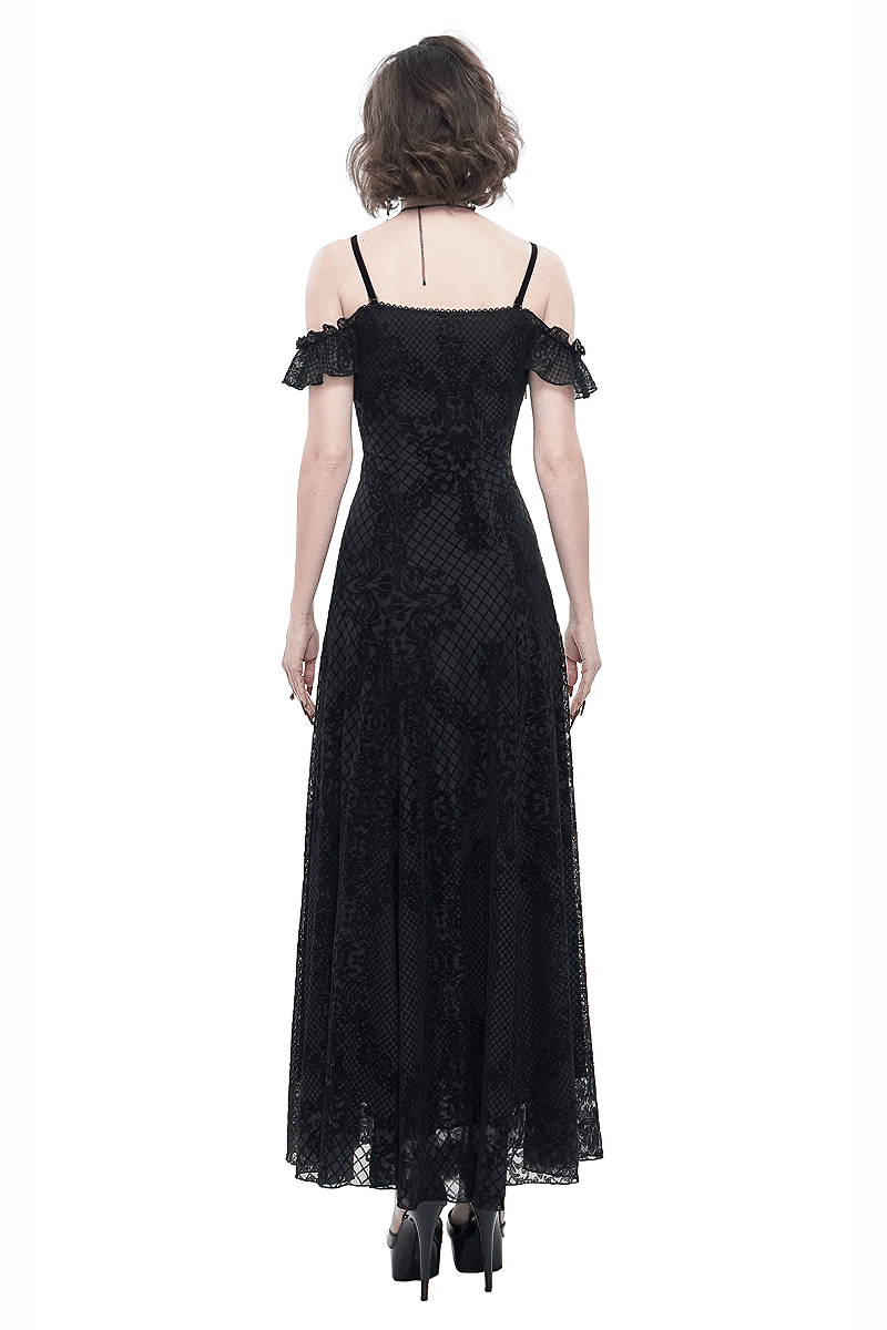 Gothic Sexy Off-The-Shoulder Long Dress / Elegant Lace Slit Dress for Women - image 2