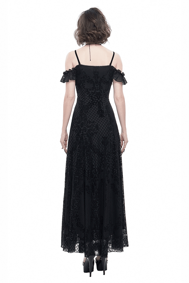 Gothic Sexy Off-The-Shoulder Long Dress / Elegant Lace Slit Dress for Women - image 2
