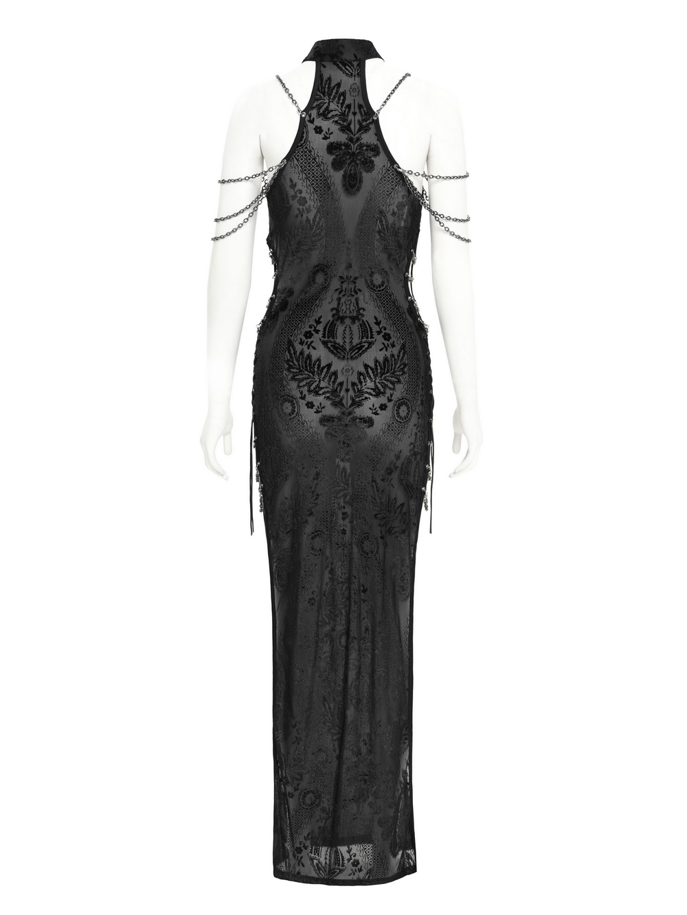 Gothic Sheer Black Dress with Chain Shoulder Detail - image 5