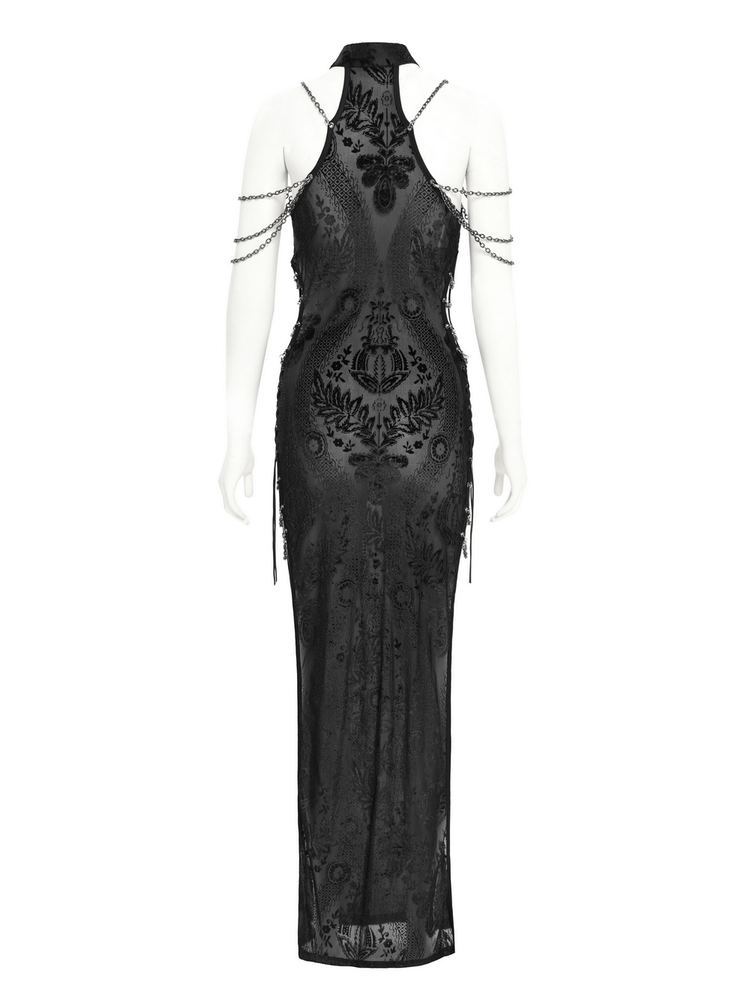 Gothic Sheer Black Dress with Chain Shoulder Detail - image 5