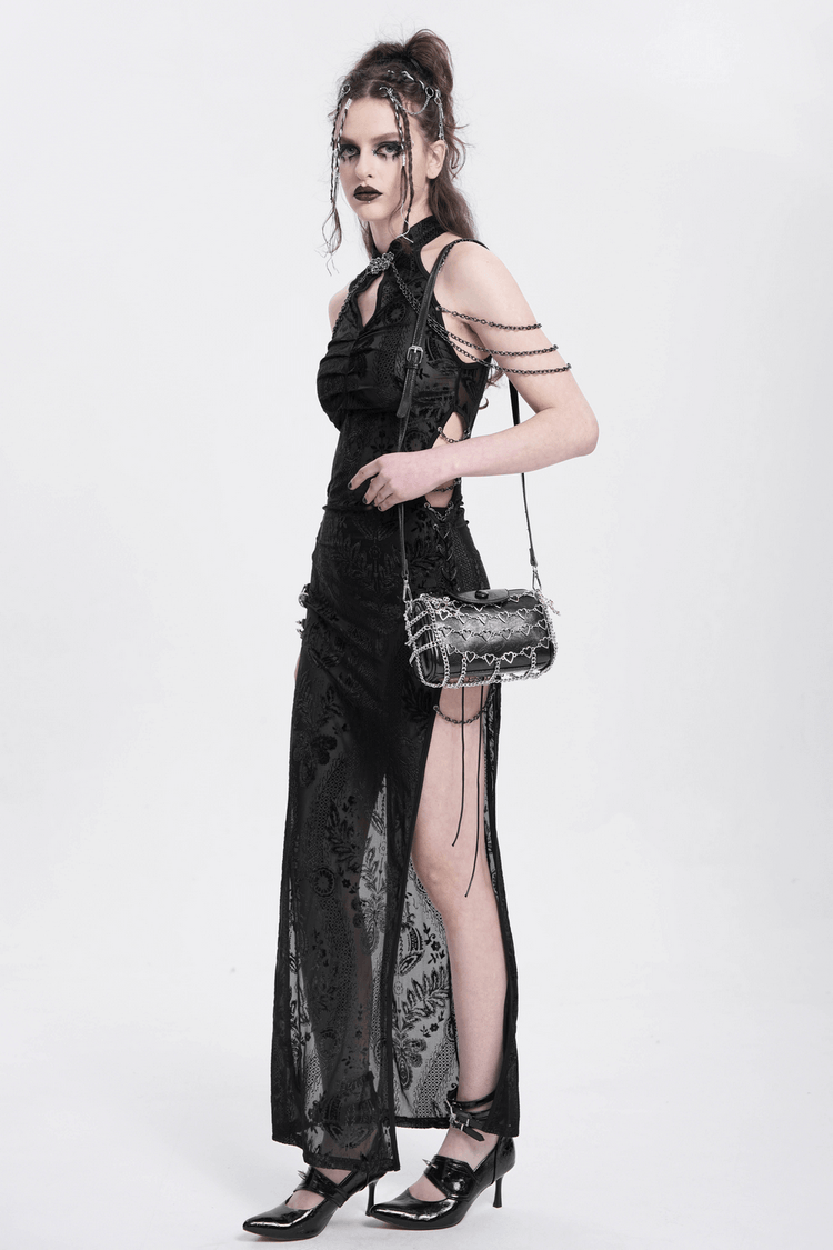 Gothic Sheer Black Dress with Chain Shoulder Detail - image 10