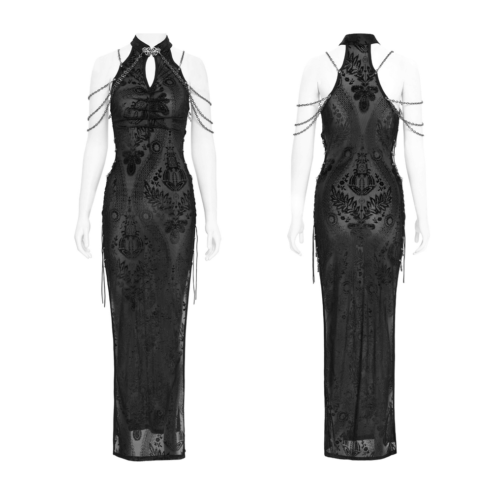 Gothic Sheer Black Dress with Chain Shoulder Detail - image 3