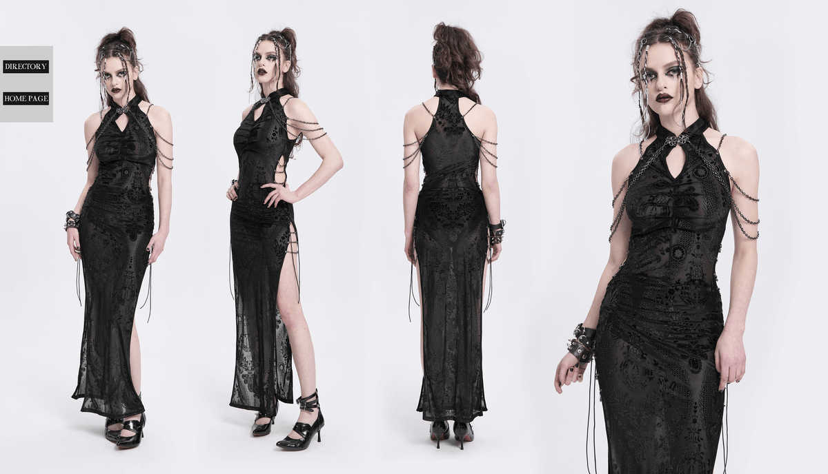 Gothic Sheer Black Dress with Chain Shoulder Detail - image 14