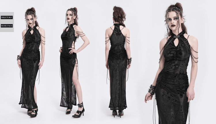 Gothic Sheer Black Dress with Chain Shoulder Detail - image 14