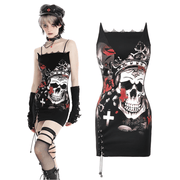 Gothic Skull Print Sleeveless Dress with Lace Detail - image 3
