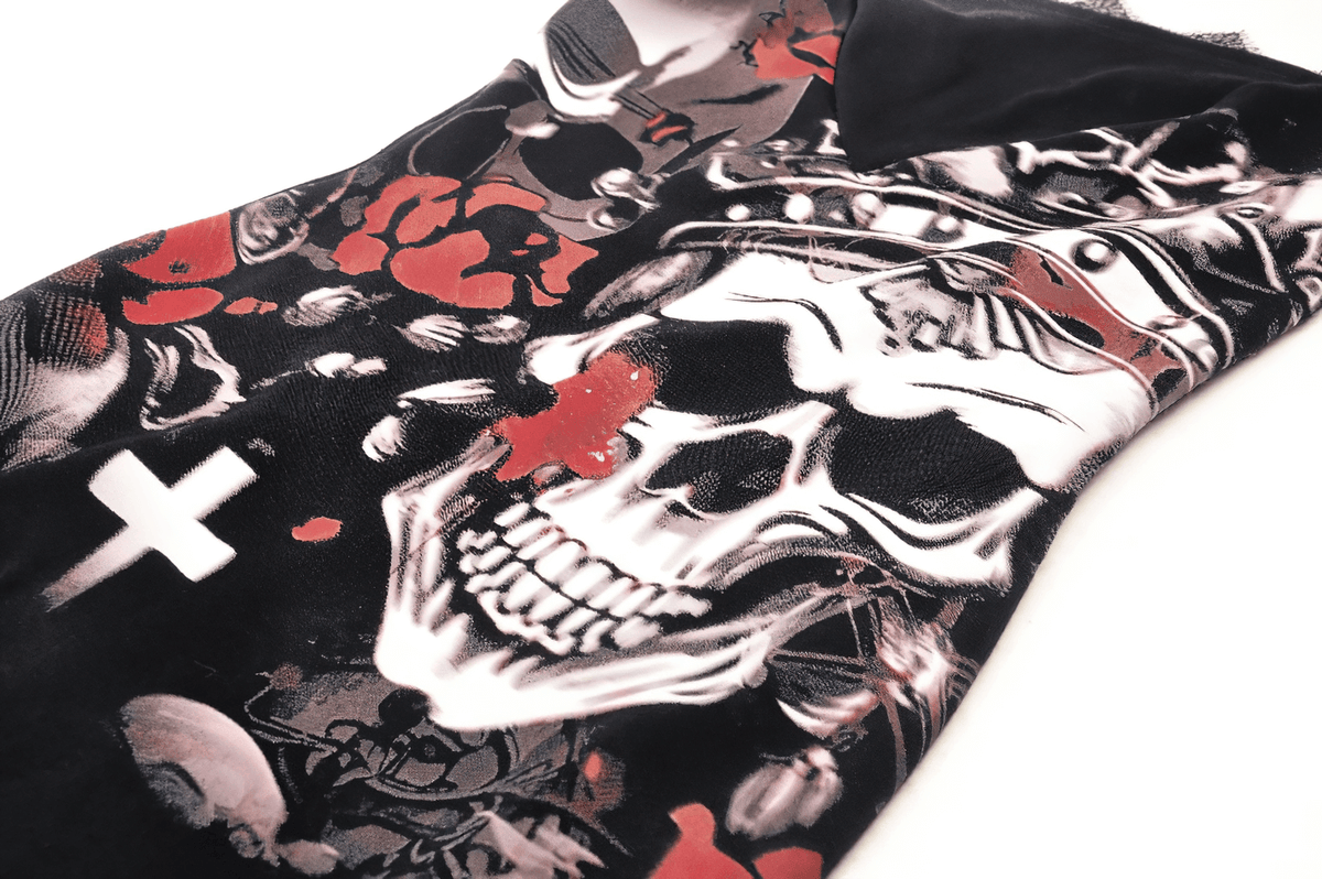 Gothic Skull Print Sleeveless Dress with Lace Detail - image 7