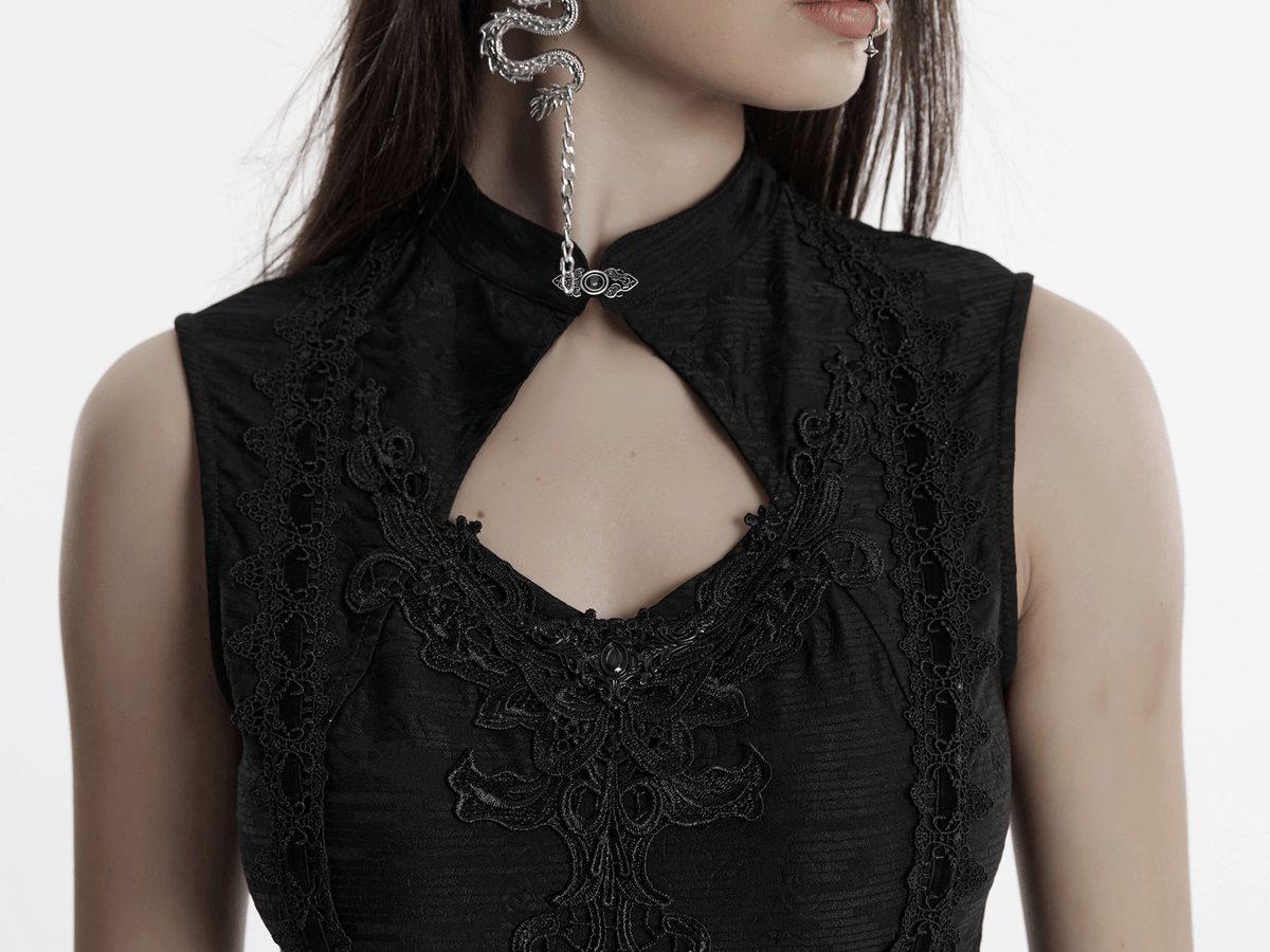 Gothic Sleeveless Cheongsam Dress with Hollow Cutout - image 12