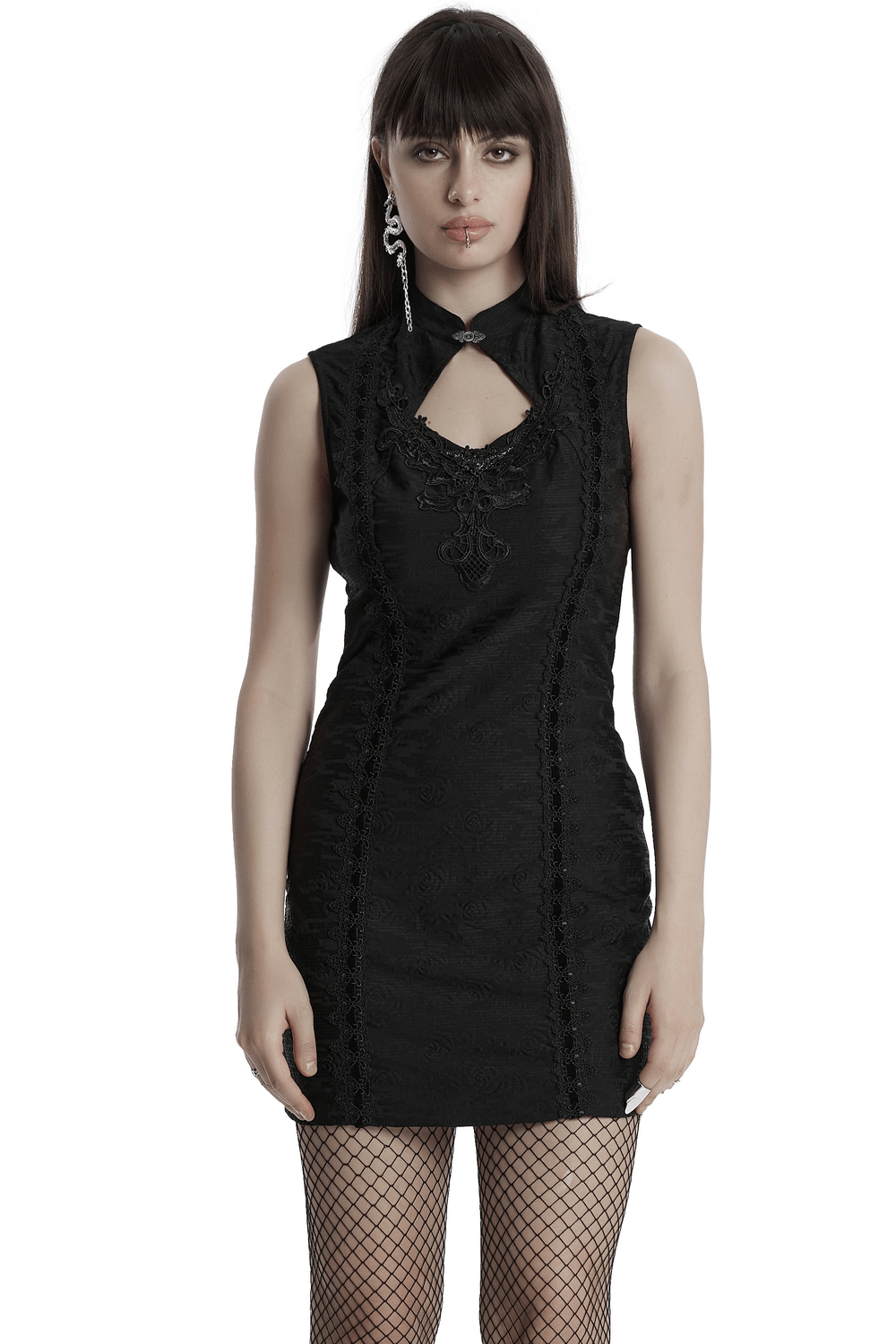 Gothic Sleeveless Cheongsam Dress with Hollow Cutout - image 1