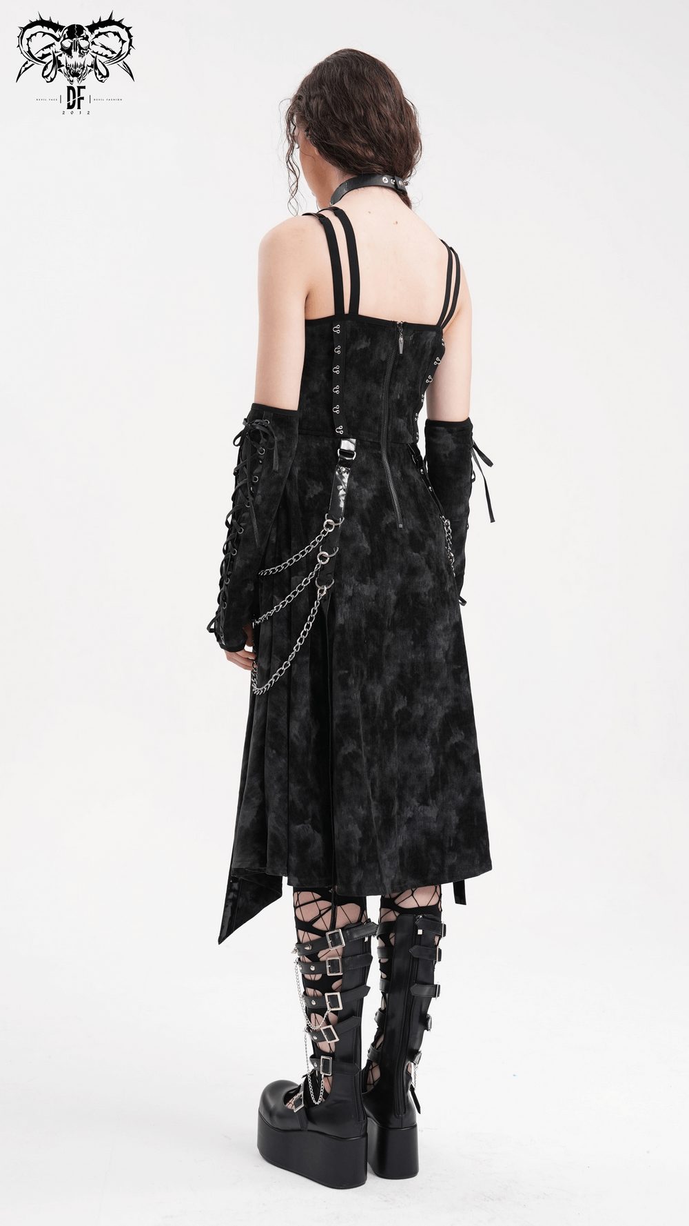 Gothic Slip Dress with Chains and Gloves for Women - image 17