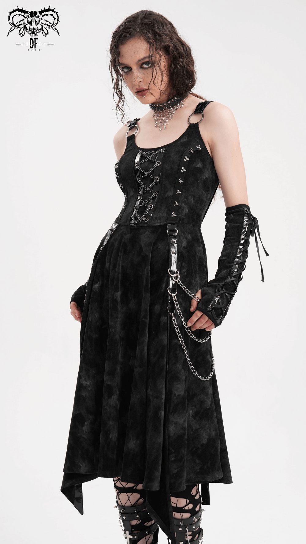 Gothic Slip Dress with Chains and Gloves for Women - image 15