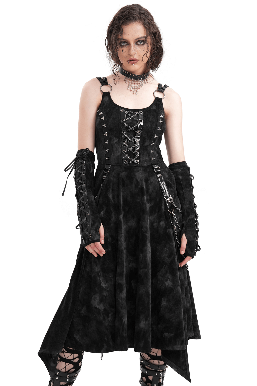 Gothic Slip Dress with Chains and Gloves for Women - image 1
