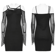 Gothic Style Asymmetric Black Mesh Sleeve Dress - image 3