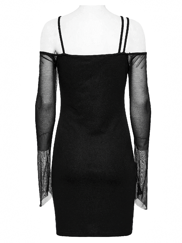 Gothic Style Asymmetric Black Mesh Sleeve Dress - image 6