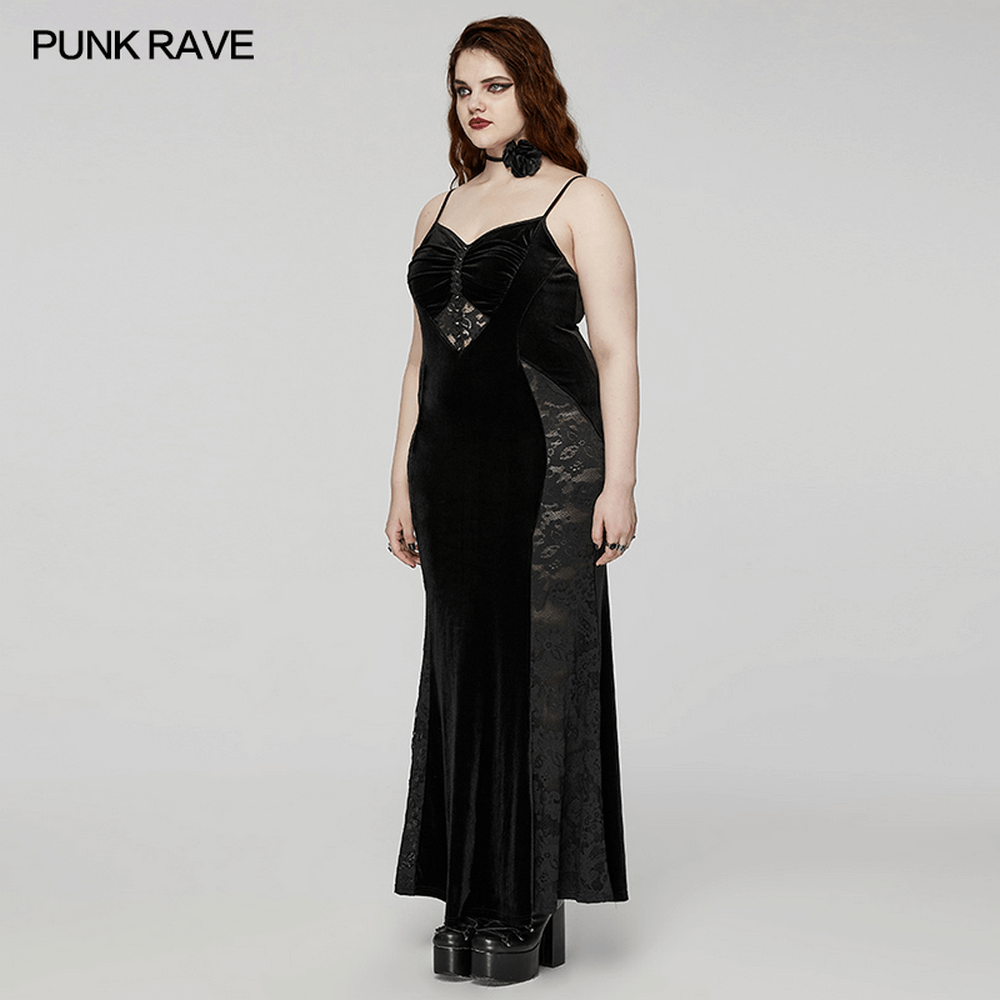 Gothic Style Black Velvet Lace Panel Mermaid Dress - image 13