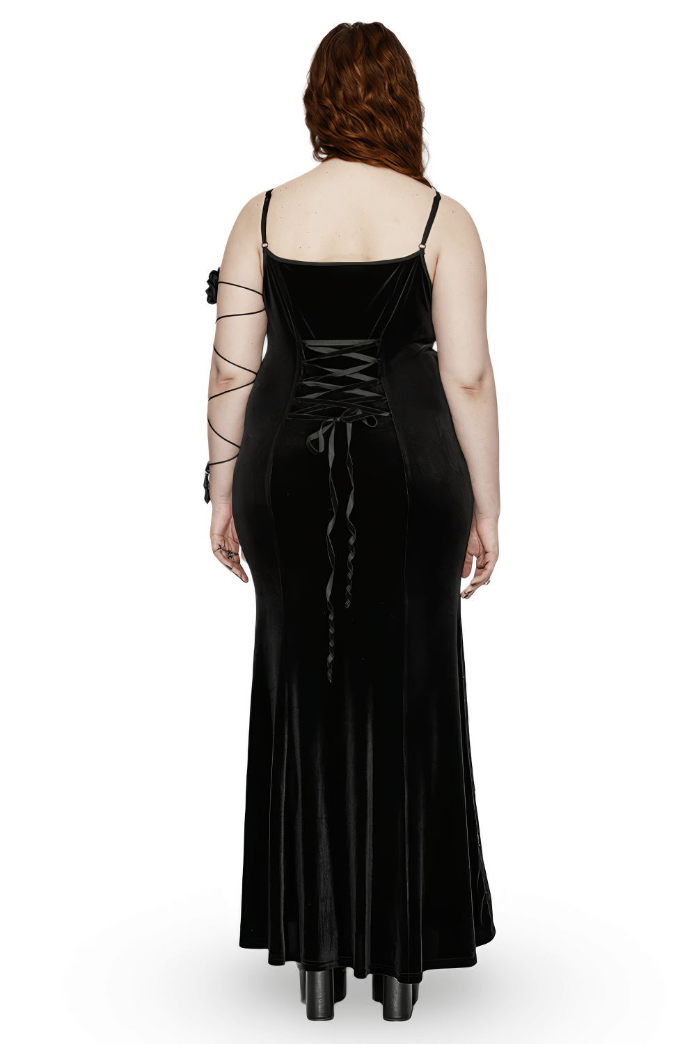 Gothic Style Black Velvet Lace Panel Mermaid Dress - image 2