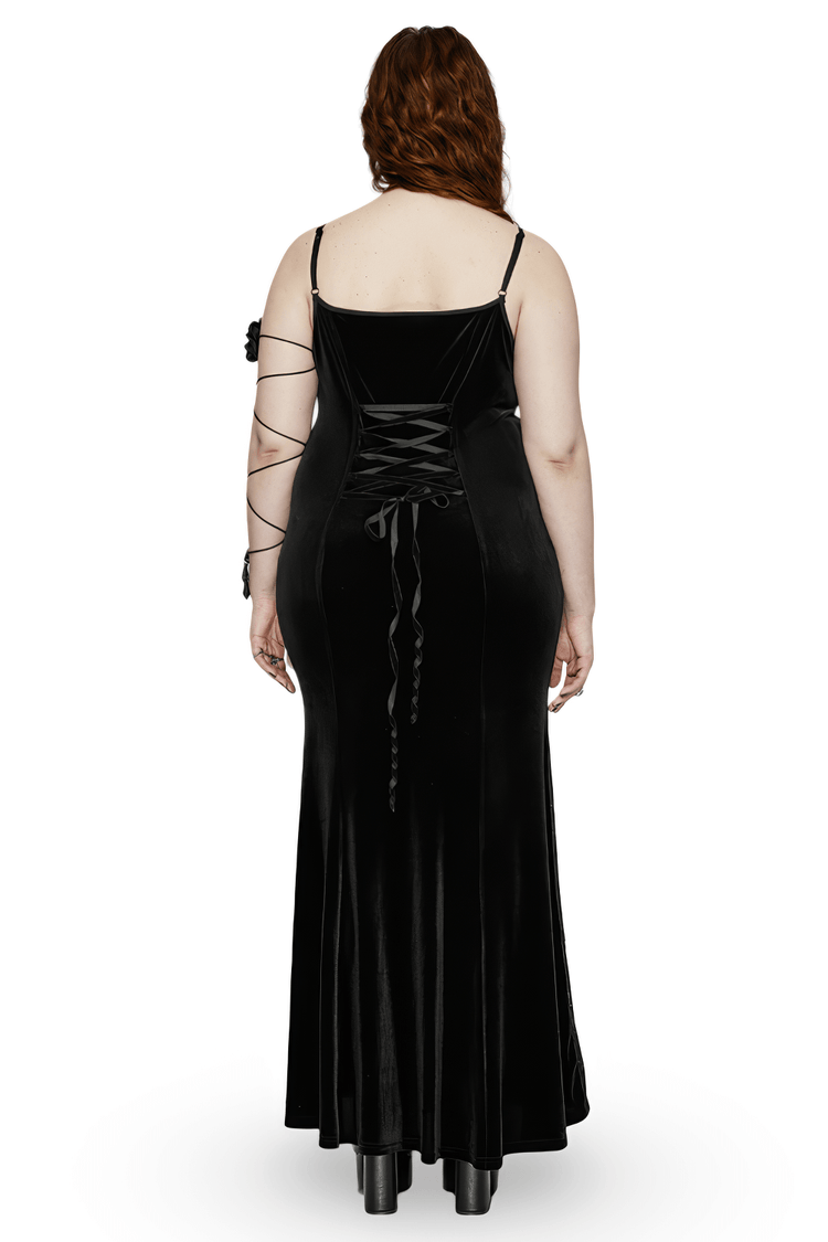 Gothic Style Black Velvet Lace Panel Mermaid Dress - image 2