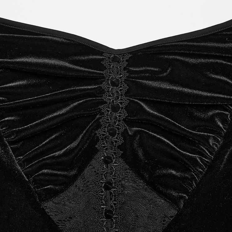 Gothic Style Black Velvet Lace Panel Mermaid Dress - image 7