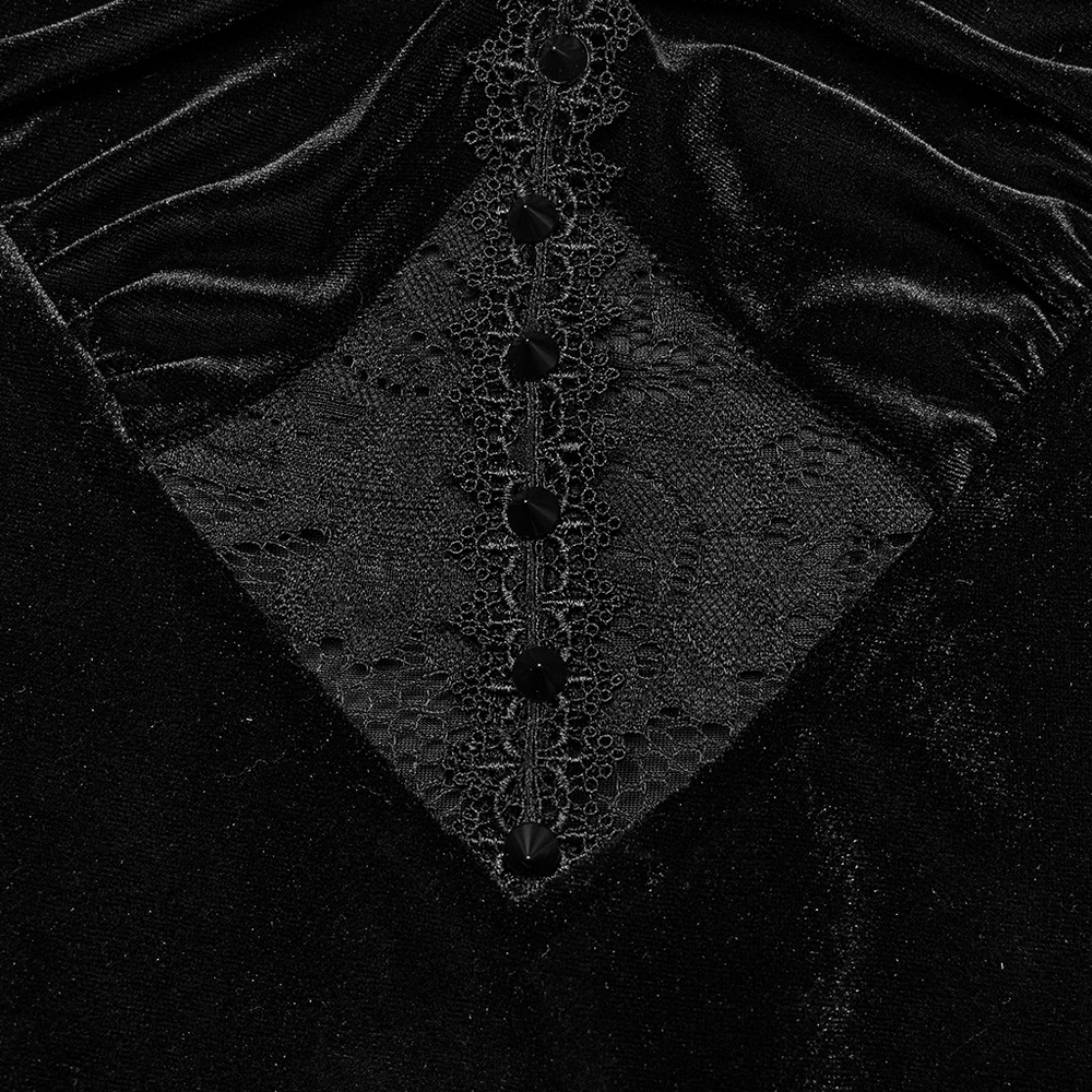 Gothic Style Black Velvet Lace Panel Mermaid Dress - image 8