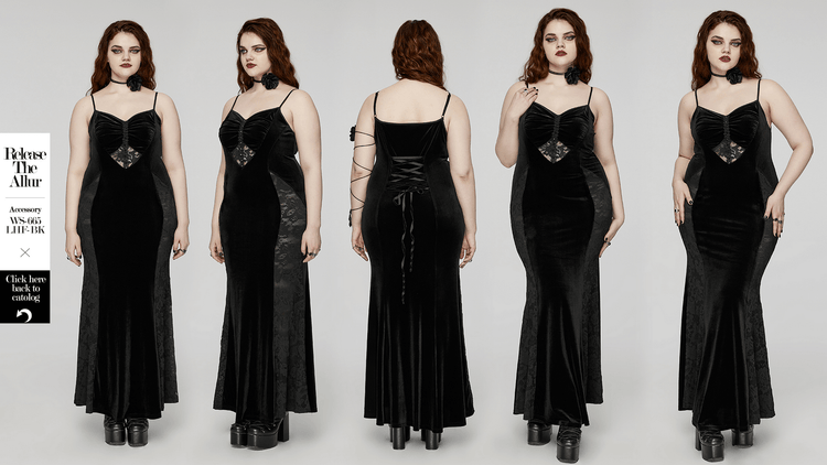 Gothic Style Black Velvet Lace Panel Mermaid Dress - image 15