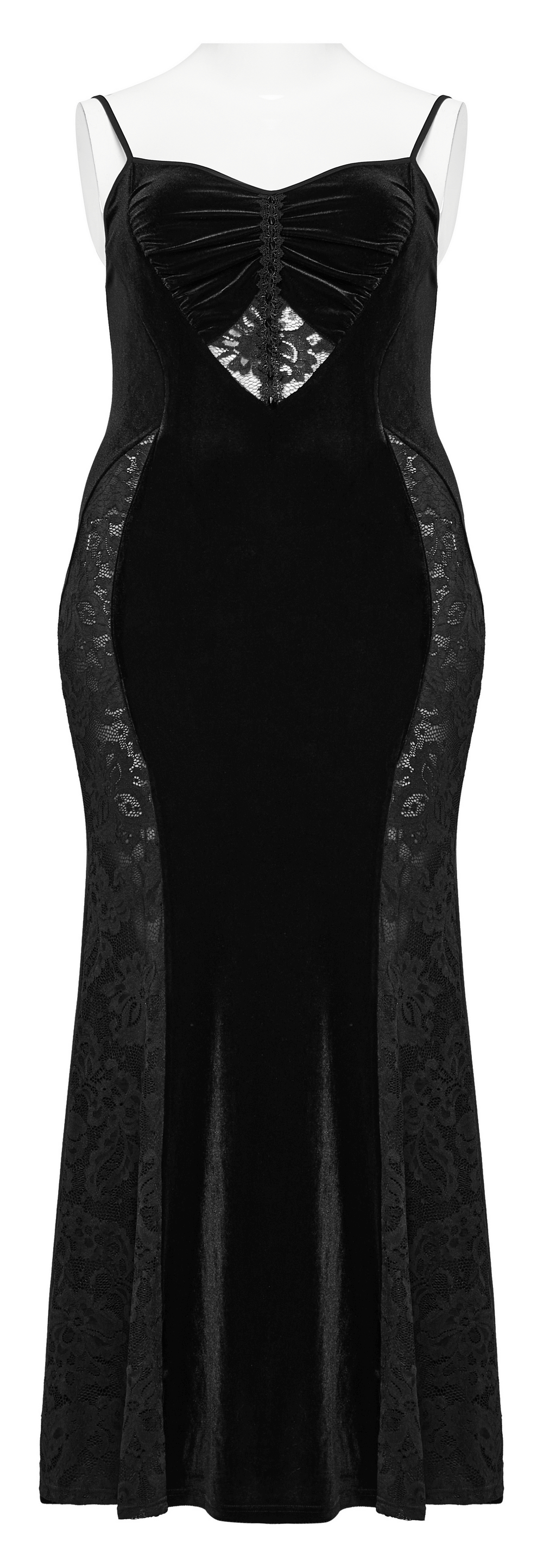 Gothic Style Black Velvet Lace Panel Mermaid Dress - image 4