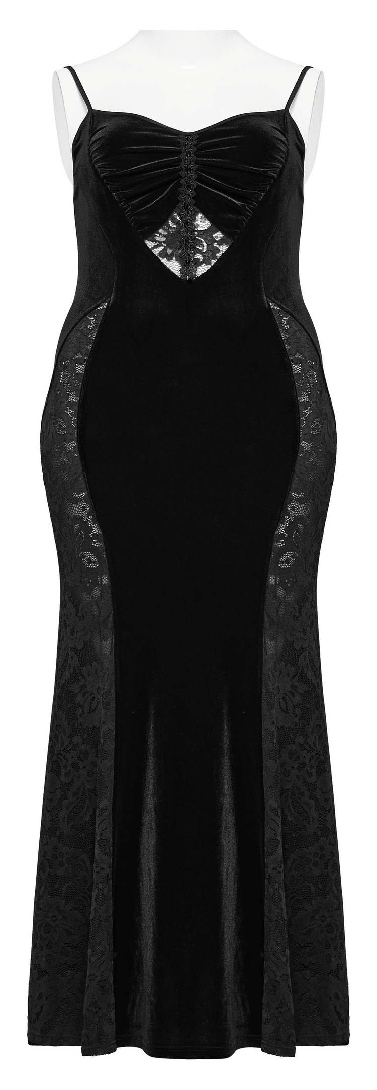 Gothic Style Black Velvet Lace Panel Mermaid Dress - image 4