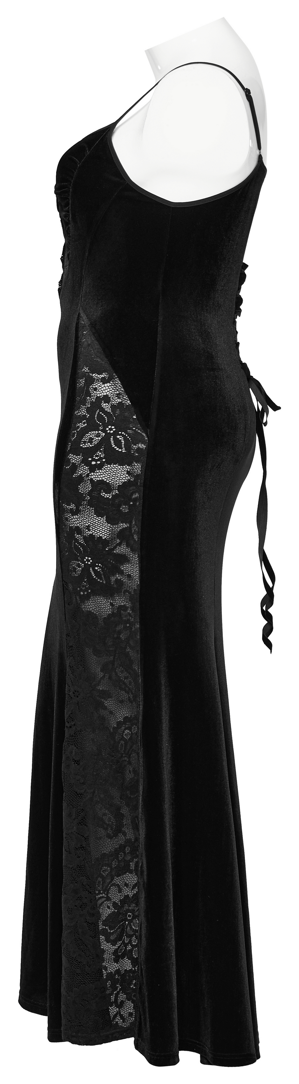 Gothic Style Black Velvet Lace Panel Mermaid Dress - image 5