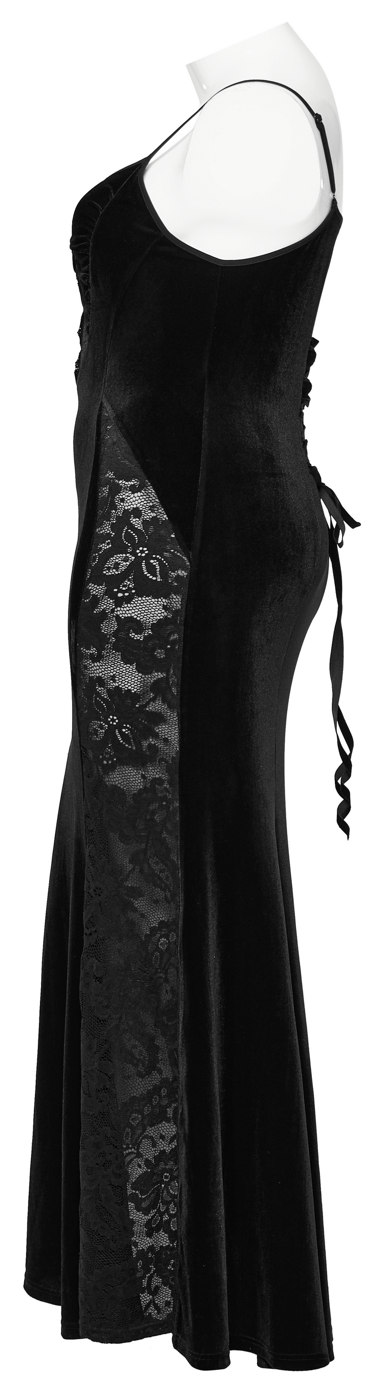 Gothic Style Black Velvet Lace Panel Mermaid Dress - image 5