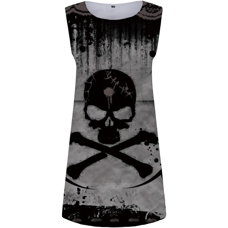 Gothic Style Short Dress With Skull Printed / Punk Sleevless Dress / Alternative Fashion - image 3