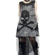 Gothic Style Short Dress With Skull Printed / Punk Sleevless Dress / Alternative Fashion - image 1