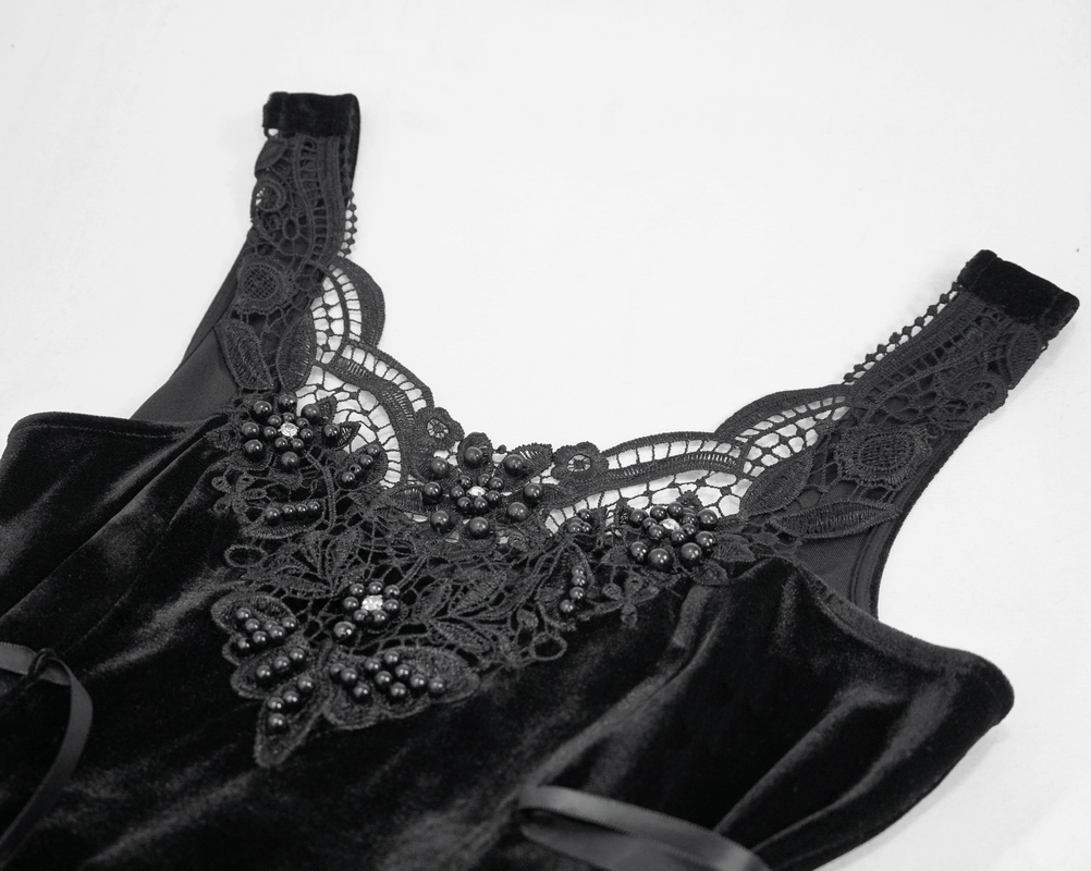 Gothic Style Velvet Sleeveless Irregular Dress / Short Dress with Lace-up on Both Side - image 6