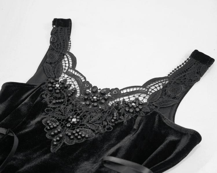 Gothic Style Velvet Sleeveless Irregular Dress / Short Dress with Lace-up on Both Side - image 6