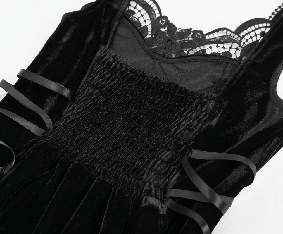 Gothic Style Velvet Sleeveless Irregular Dress / Short Dress with Lace-up on Both Side - image 8