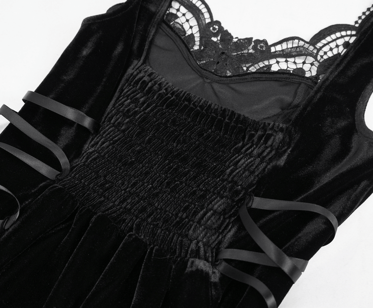 Gothic Style Velvet Sleeveless Irregular Dress / Short Dress with Lace-up on Both Side - image 8