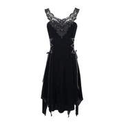 Gothic Style Velvet Sleeveless Irregular Dress / Short Dress with Lace-up on Both Side - image 3