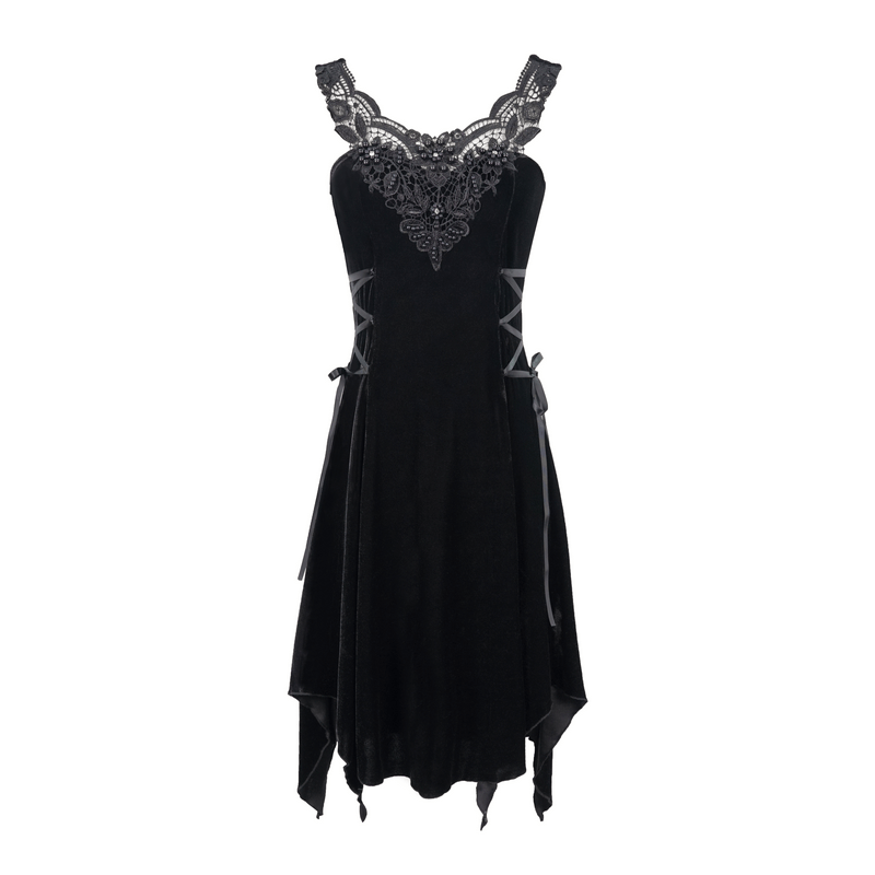 Gothic Style Velvet Sleeveless Irregular Dress / Short Dress with Lace-up on Both Side - image 3