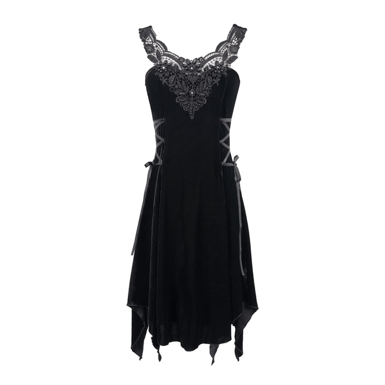 Gothic Style Velvet Sleeveless Irregular Dress / Short Dress with Lace-up on Both Side - image 3