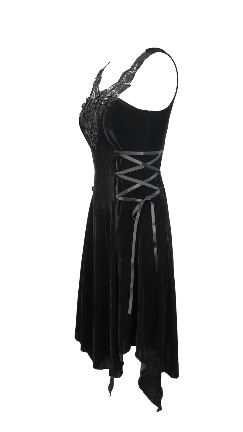 Gothic Style Velvet Sleeveless Irregular Dress / Short Dress with Lace-up on Both Side - image 4