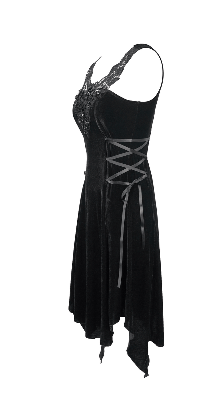 Gothic Style Velvet Sleeveless Irregular Dress / Short Dress with Lace-up on Both Side - image 4