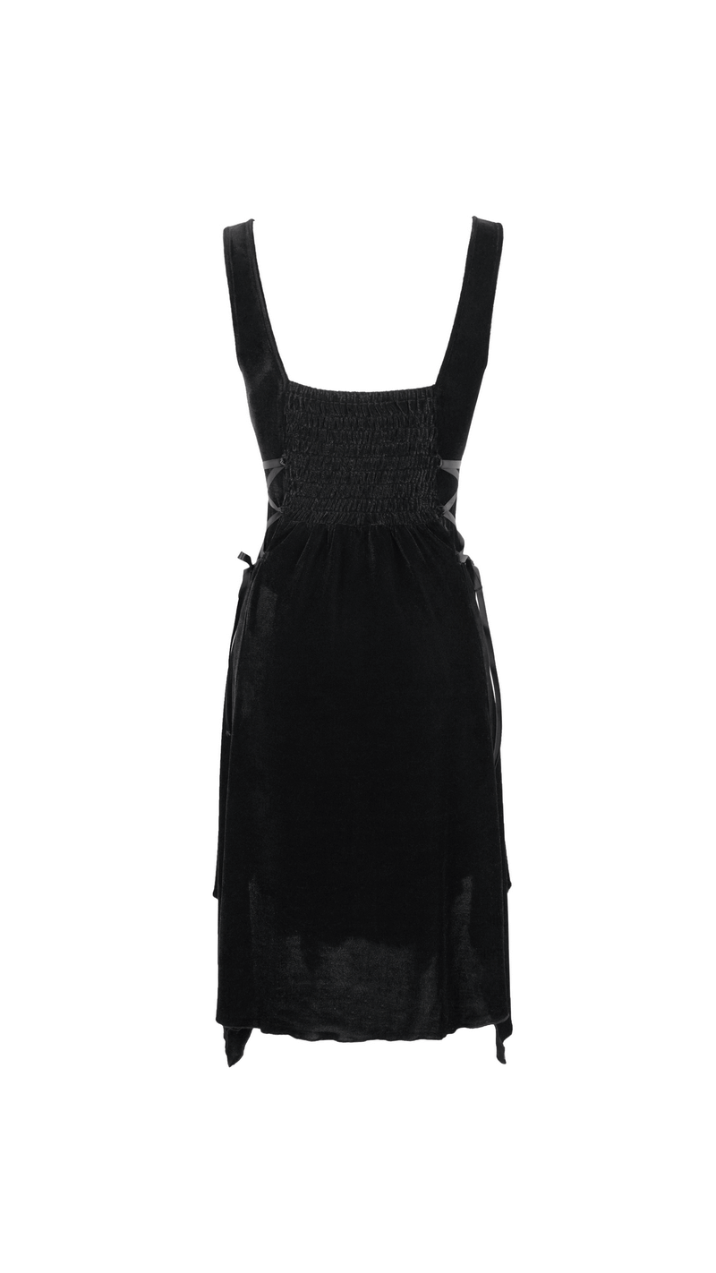 Gothic Style Velvet Sleeveless Irregular Dress / Short Dress with Lace-up on Both Side - image 5
