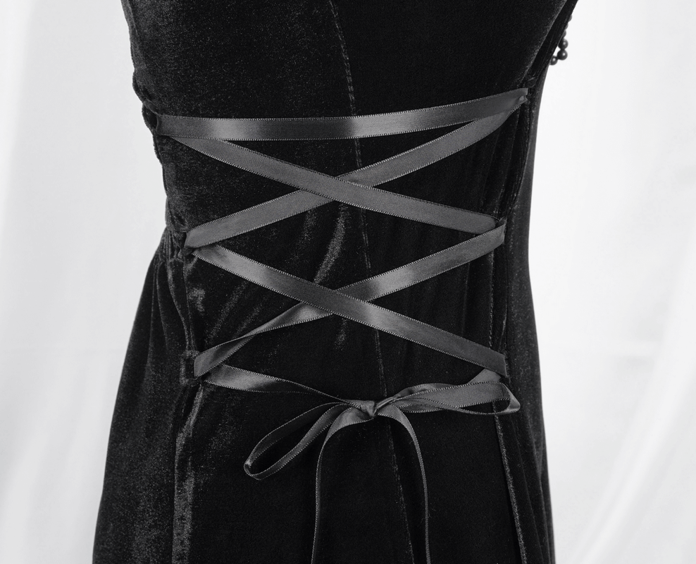 Gothic Style Velvet Sleeveless Irregular Dress / Short Dress with Lace-up on Both Side - image 9