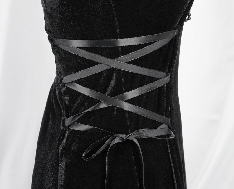 Gothic Style Velvet Sleeveless Irregular Dress / Short Dress with Lace-up on Both Side - image 9